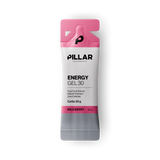A single packet of PILLAR Performance Energy Gel 30 in Wild Berry flavor, featuring a white and pink design with a gray foil seal, centered on a plain white background. - Pillar Performance Energy Gel 30 - Wild Berry - Single