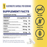 Supplement facts label with nutritional information and certification icons on a yellow background - SaltStick Electrolyte Capsules
