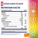 Nutrition facts label for chewable gummies with icons indicating health benefits on a colorful background. - SaltStick Energy Gummies - OMG! Orange, Mango, Guava - 