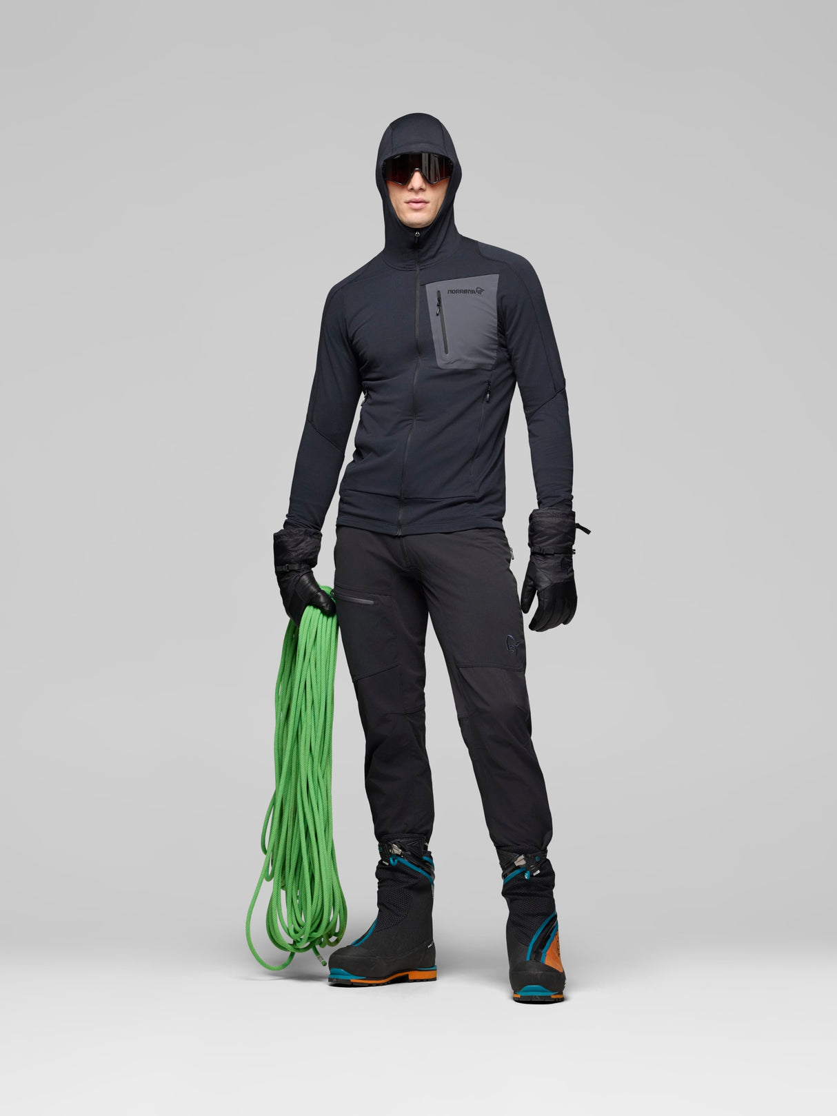 Norrøna Falketind Power Grid Zip Hood (Men's) - Hoody - Hoodie - Hooded - Jacket - Caviar