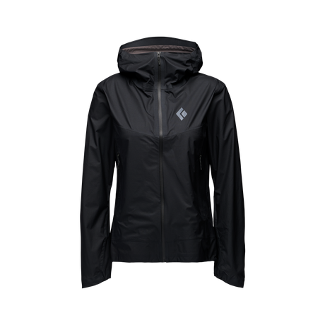 Black black diamond deploy 3l shell rain jacket with a brand logo on a white background