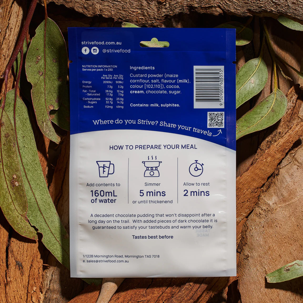 Strive Food Desserts - Chocolate Pudding - Single - Serves 1 - Find Your Feet Australia Hobart Launceston Tasmania