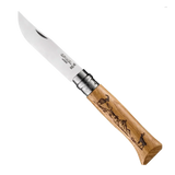 Opinel No°08 Oak Engraved Handle Folding Knife - Animalia - Chamois - Find Your Feet Australia Hobart Launceston Tasmania