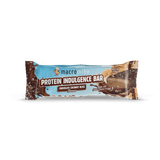 A packaged protein indulgence bar by macromike, featuring a light blue wrapper with brown chocolate splatter graphics and a photo of the chocolate-coconut bliss bar on the right side, shown on a white background. - Macro Mike Protein Indulgence Bar (50g) - Chocolate Coconut Bliss