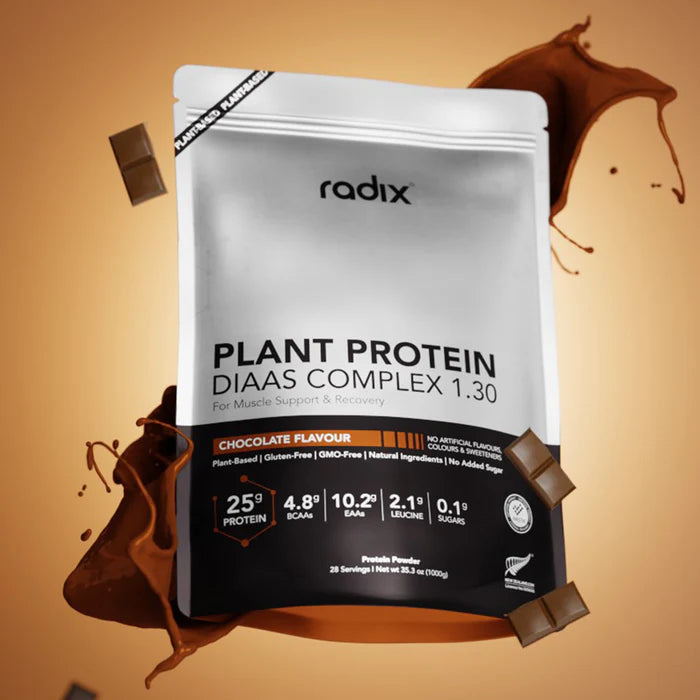 Radix Nutrition Plant Protein DIAAS Complex 1.30 - Chocolate - 1kg Bag - Find Your Feet Australia Hobart Launceston Tasmania