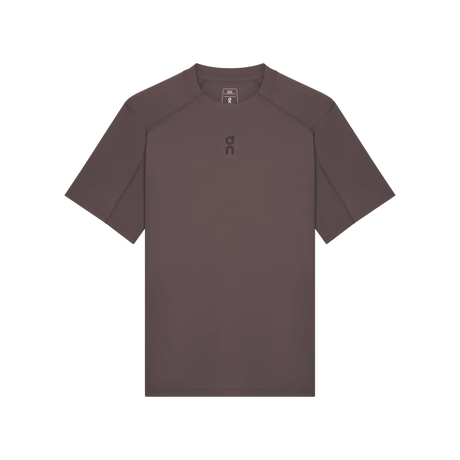 A dark brown short-sleeve athletic t-shirt with a small dark logo on the left chest, displayed on a clean white background. - On Trail-T Solar (Men's) - Mulberry