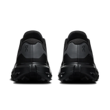 A pair of black and dark gray trail running shoes shown from the rear, featuring the 'on' logo on the heel, set against a plain white background. - On Cloudvista 3 Waterproof Shoes (Men's) - Black