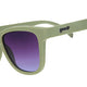 goodr dawn of a new sage Green sunglasses with purple lenses on a white background