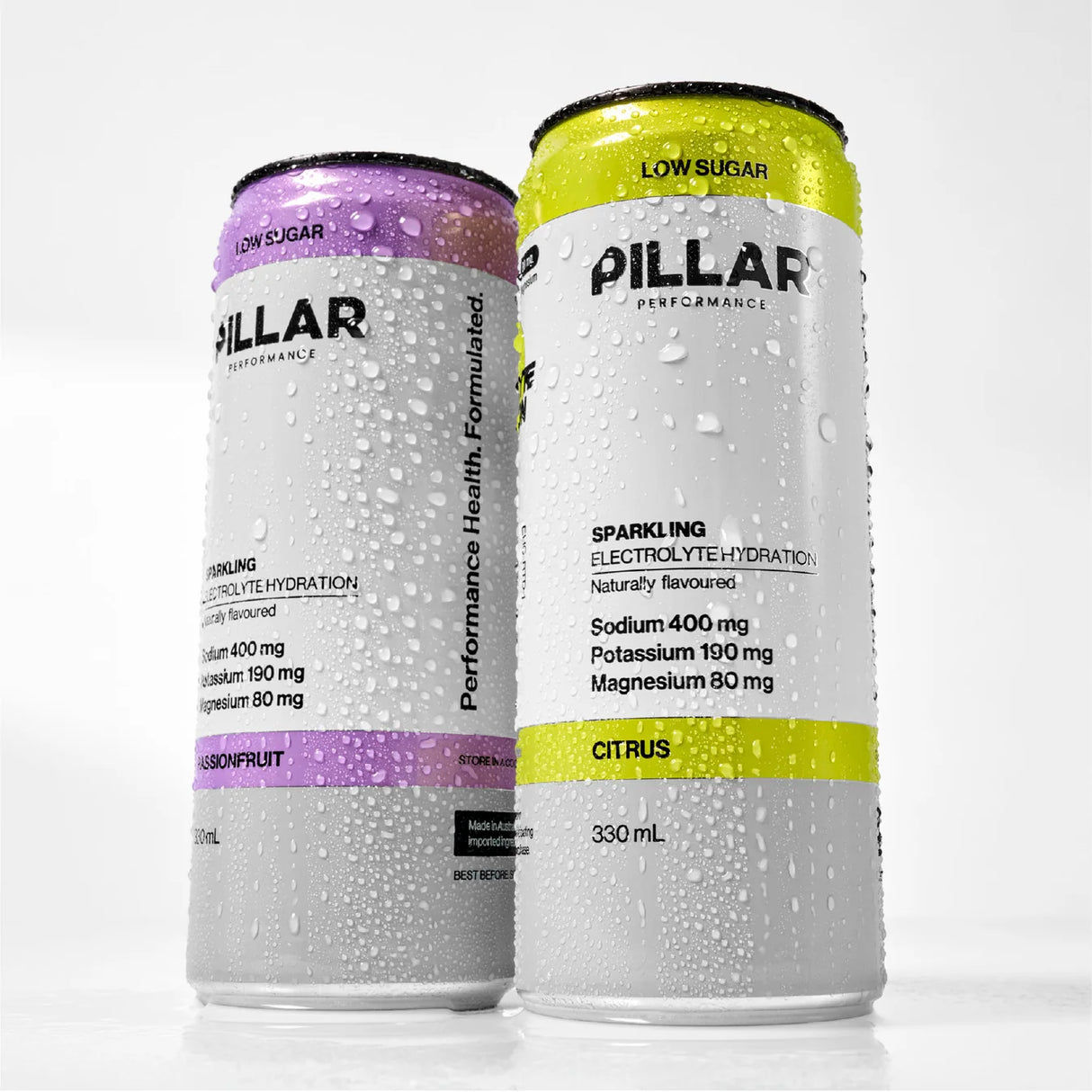 Two cans of Pillar Performance drinks on a white background - Pillar Performance Sparkling Electrolyte Hydration