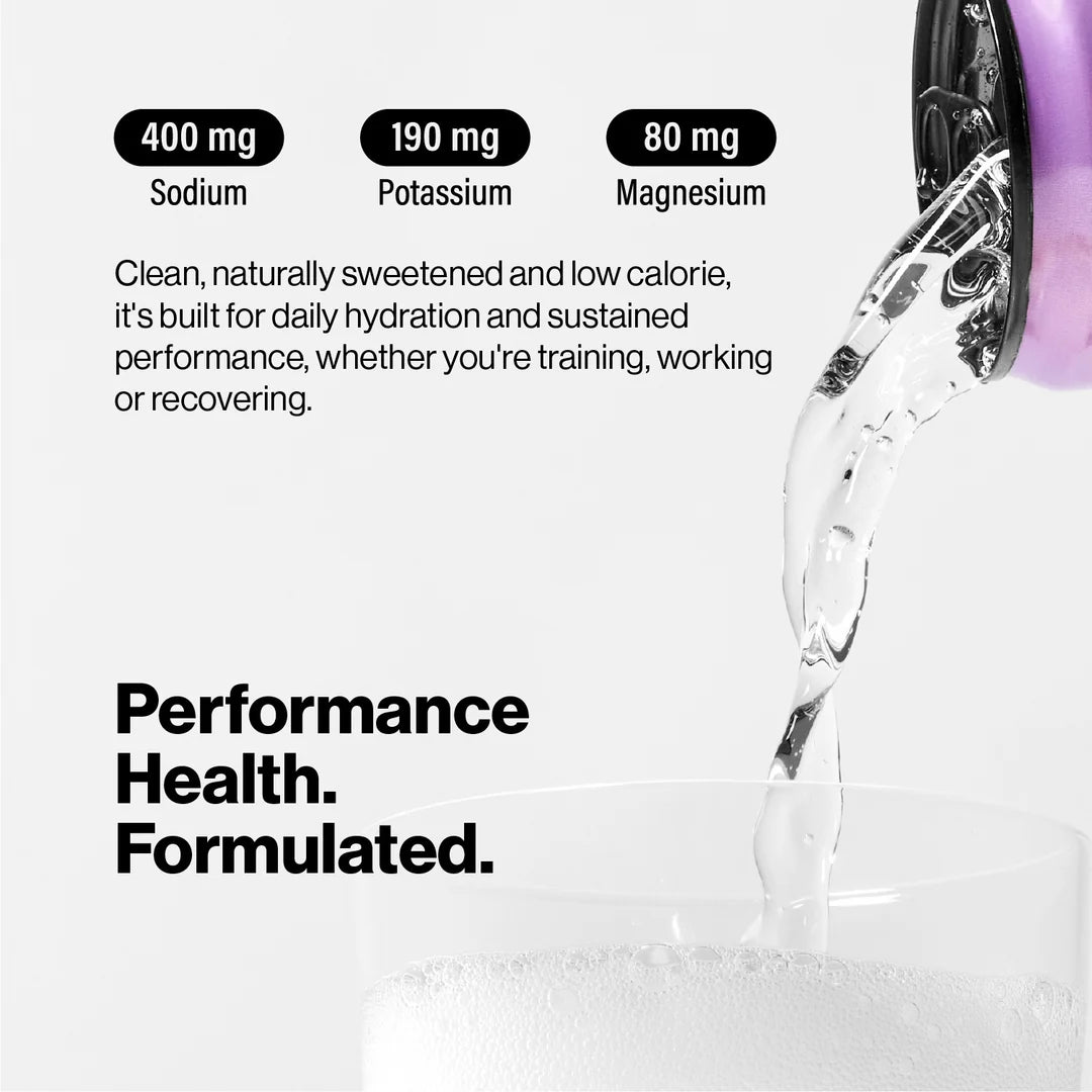 Product packaging with nutritional information and branding text on a white background - Pillar Performance Sparkling Electrolyte Hydration