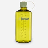 Yellow Nalgene water bottle with a gray cap on a white background - Nalgene Narrow Mouth Sustain Water Bottle (1L) - Endive With Oil Green