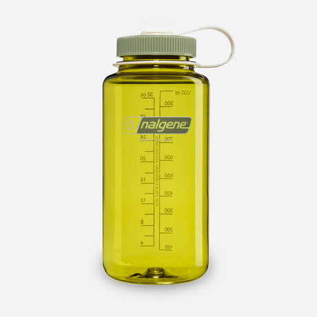 Yellow Nalgene water bottle on a white background - Nalgene Wide Mouth Sustain Water Bottle (1L) - Endive With Oil Green
