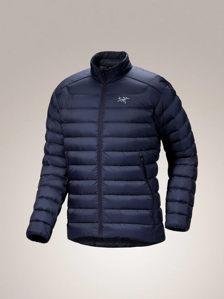 Navy blue puffer jacket on a light gray background - Arc'teryx Cerium Jacket (Men's) - Black Sapphire