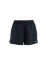 Black athletic shorts with an elastic waistband and a small white logo on the lower left leg, shown against a plain white background. - Icebreaker Merino Blend 125 ZoneKnit Speed 3" Shorts (Women's) - Black