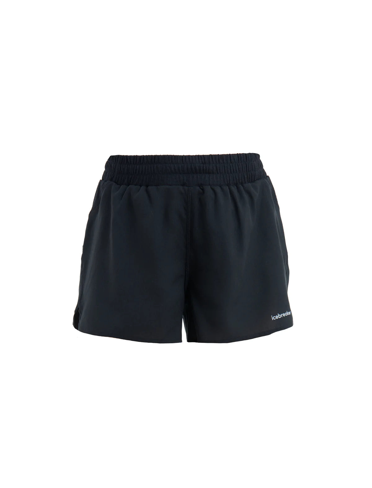 Black athletic shorts with an elastic waistband and a small white logo on the lower left leg, shown against a plain white background. - Icebreaker Merino Blend 125 ZoneKnit Speed 3" Shorts (Women's) - Black
