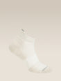 White ankle sock on a beige background - Icebreaker Merino Multisport Light Micro Socks (Men's) - Ecru Heather/Alloy/Snow