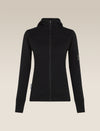 A black hooded zip-up jacket displayed on a headless mannequin against a solid, warm off-white background. - Icebreaker Merino Blend 300 RealFleece Descender Long Sleeve Zip Hoodie (Women's) - Black
