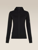 A black hooded zip-up jacket displayed on a headless mannequin against a solid, warm off-white background. - Icebreaker Merino Blend 300 RealFleece Descender Long Sleeve Zip Hoodie (Women's) - Black