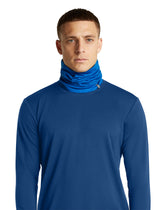 A man wearing a royal blue long-sleeve athletic top with a high folded mock neck and a matching blue neck gaiter, shown against a plain white background. - Icebreaker Merino 200 Flexi Chute (Unisex) - Lazurite