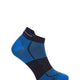 A single low-cut athletic sock in blue and black, shown from a side profile on a plain white background. - Icebreaker Merino Run+ Ultralight Micro Socks (Men's) - Lazurite/Midnight Navy