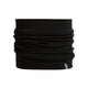 A black ribbed knit neck gaiter or balaclava headband, folded to show its thickness and texture, with a small gray tag on the bottom right edge, set against a plain white background. - Icebreaker Merino 260 Apex Chute (Unisex) - Black