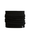 A black ribbed knit neck gaiter or balaclava headband, folded to show its thickness and texture, with a small gray tag on the bottom right edge, set against a plain white background. - Icebreaker Merino 260 Apex Chute (Unisex) - Black