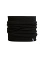 A black ribbed knit neck gaiter or balaclava headband, folded to show its thickness and texture, with a small gray tag on the bottom right edge, set against a plain white background. - Icebreaker Merino 260 Apex Chute (Unisex) - Black