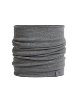 A heather gray knit neck gaiter or balaclava shown folded to display its soft texture and pliable shape, set against a plain white background. - Icebreaker Merino 260 Apex Chute (Unisex) - Gritstone Heather