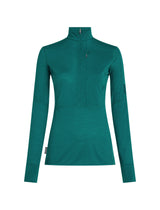 A women's long-sleeve quarter-zip performance top in a deep teal green color, shown against a plain white background. - Icebreaker Merino Blend 200 RealFleece Descender Long Sleeve Half Zip (Women's) - Tidal Teal