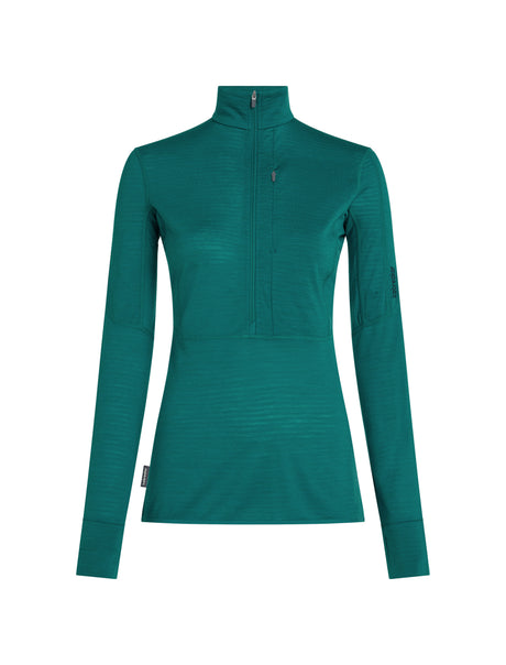 A women's long-sleeve quarter-zip performance top in a deep teal green color, shown against a plain white background. - Icebreaker Merino Blend 200 RealFleece Descender Long Sleeve Half Zip (Women's) - Tidal Teal