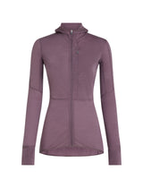 A women's long-sleeve full-zip hooded jacket in a textured dusty mauve-purple color, shown on a plain white background. - Icebreaker Merino Blend 200 RealFleece Descender Long Sleeve Zip Hoodie (Women's) - Grey Plum - Purple