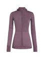 A women's long-sleeve full-zip hooded jacket in a textured dusty mauve-purple color, shown on a plain white background. - Icebreaker Merino Blend 200 RealFleece Descender Long Sleeve Zip Hoodie (Women's) - Grey Plum - Purple