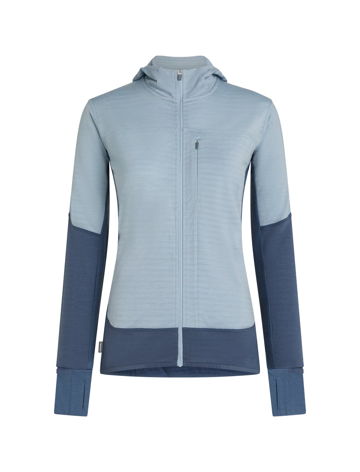 Icebreaker Merino Blend 300 RealFleece Descender Long Sleeve Zip Hoodie (Women's) - blue, light blue, dawn/zinc blue