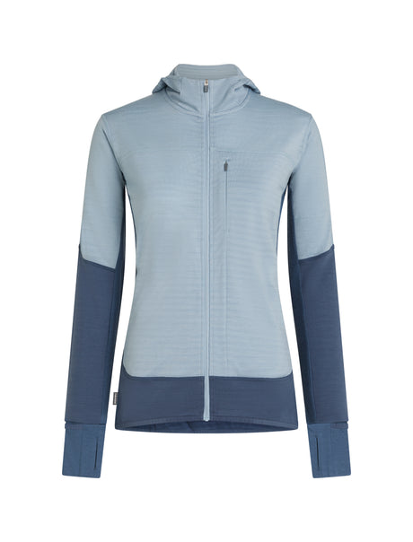 Icebreaker Merino Blend 300 RealFleece Descender Long Sleeve Zip Hoodie (Women's) - blue, light blue, dawn/zinc blue