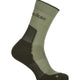 An olive green and dark brown hiking sock with the brand name 'Skeaker' printed on the side, shown against a plain white background. - Icebreaker Merino Hike+ Light Crew Socks (Women's) - Lichen/Dark Loden