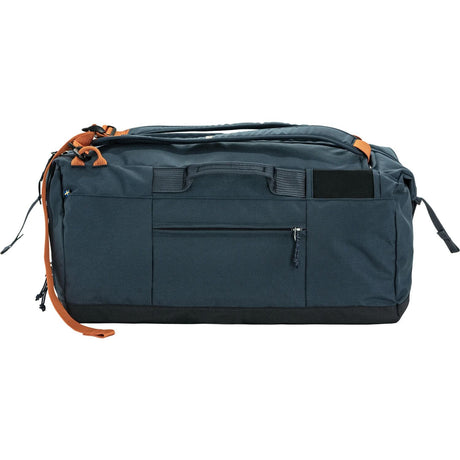 Blue duffel bag with orange accents on a white background - Fjällräven Färden Duffel 50 - Navy