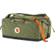 Fjäl green duffel bag with an orange webbing strap and a navy blue base, featuring the brand's circular fox logo on the front. - Fjällräven Färden Duffel 50 - Greeb