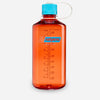 Orange Nalgene water bottle with a blue cap on a white background - Nalgene Narrow Mouth Sustain Water Bottle (1L) - Flame With Blue Atoll