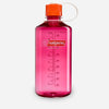 Pink water bottle with orange cap on a white background - Nalgene Narrow Mouth Sustain Water Bottle (1L) - Fuchsia Purple With Flame