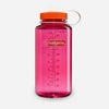 Pink water bottle with orange cap on a white background - Nalgene Wide Mouth Sustain Water Bottle (1L) - Fuchsia Purple With Flame