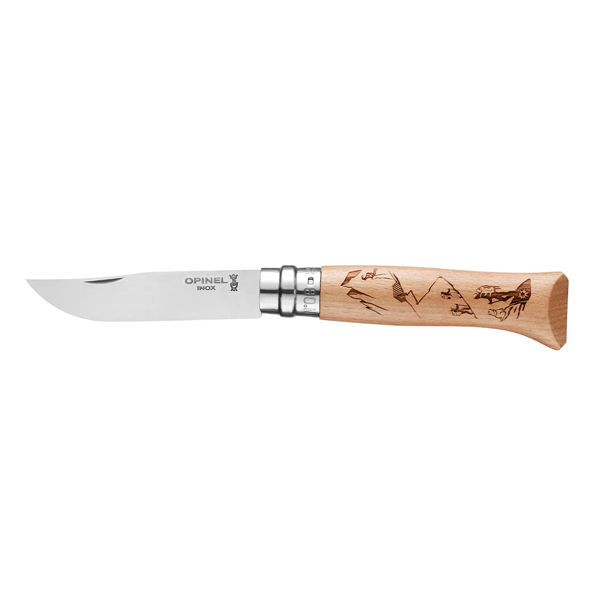 Opinel N°08 Limited Edition Engraved Handle Folding Knife - Alpine Adventures - Hiking - Find Your Feel Australia Hobart Launceston Tasmania