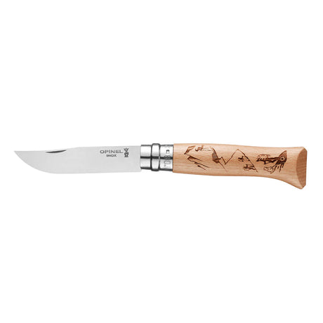 Opinel N°08 Limited Edition Engraved Handle Folding Knife - Alpine Adventures - Hiking - Find Your Feel Australia Hobart Launceston Tasmania