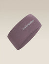 A dusty purple athletic headband with the brand name 'icebreaker' printed in white on the side, shown against a solid beige background. - Icebreaker Merino 200 Oasis Headband (Unisex) - Grey Plum