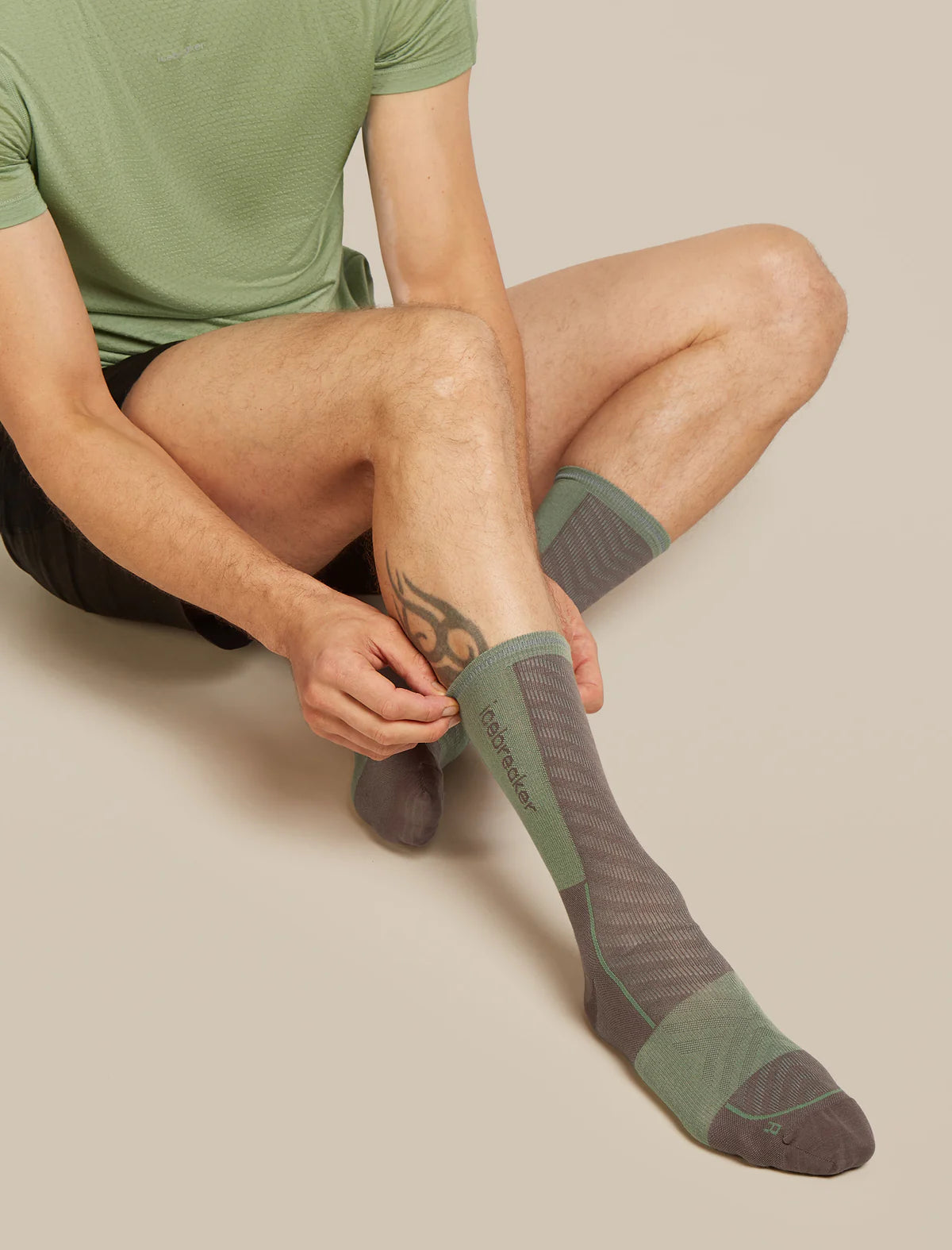 Icebreaker Merino Run+ Ultralight Crew Socks (Men's) - Porcini/Lichen