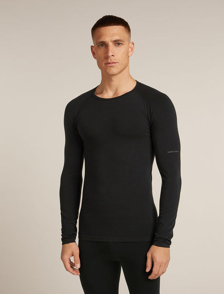 Icebreaker Merino Blend 260 ZoneKnit™ Seamless Long Sleeve Crew Thermal Top (Men's) - Black - Find Your Feet Australia Hobart Launceston Tasmania