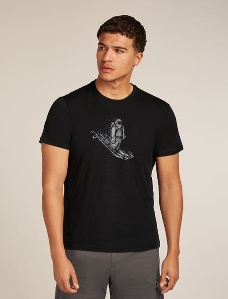 Icebreaker Merino 150 Tech Lite Short Sleeve T-Shirt (Men's) - Skiing Yeti - Black - Find Your Feet Australia Hobart Launceston Tasmania