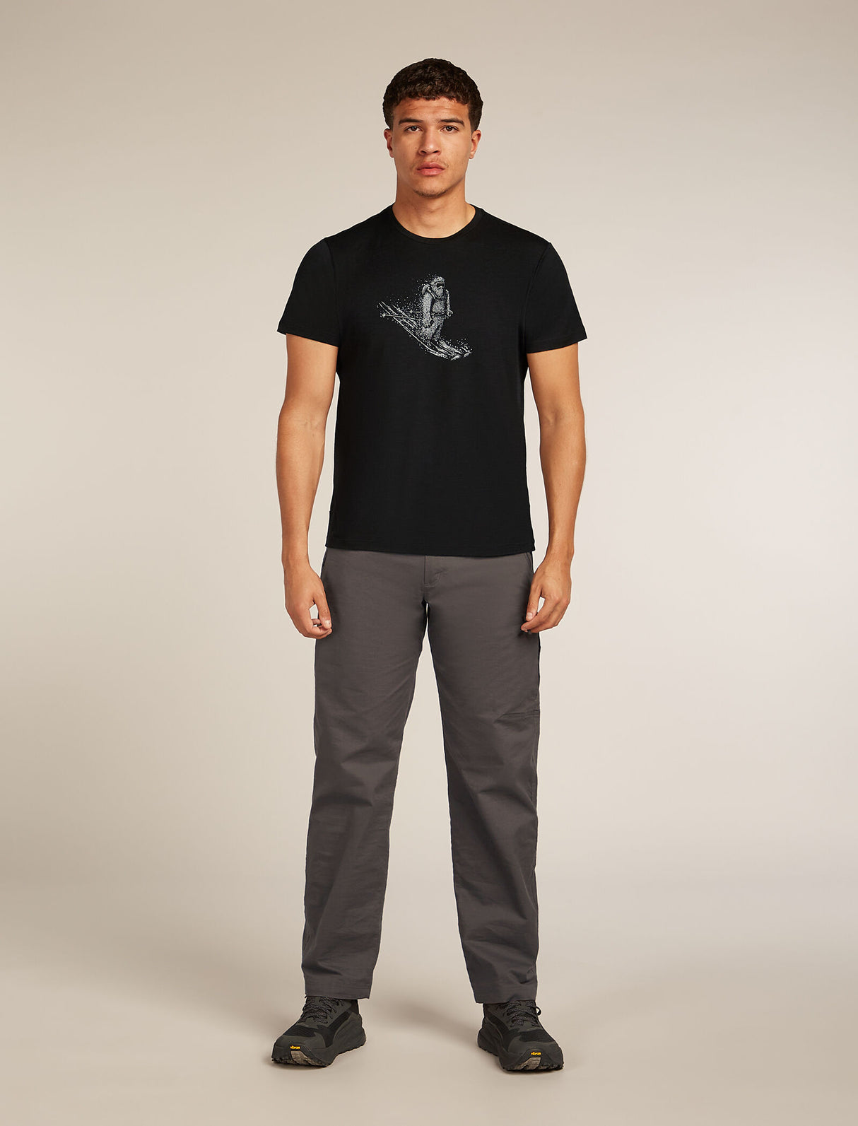 Icebreaker Merino 150 Tech Lite Short Sleeve T-Shirt (Men's) - Skiing Yeti - Black - Find Your Feet Australia Hobart Launceston Tasmania