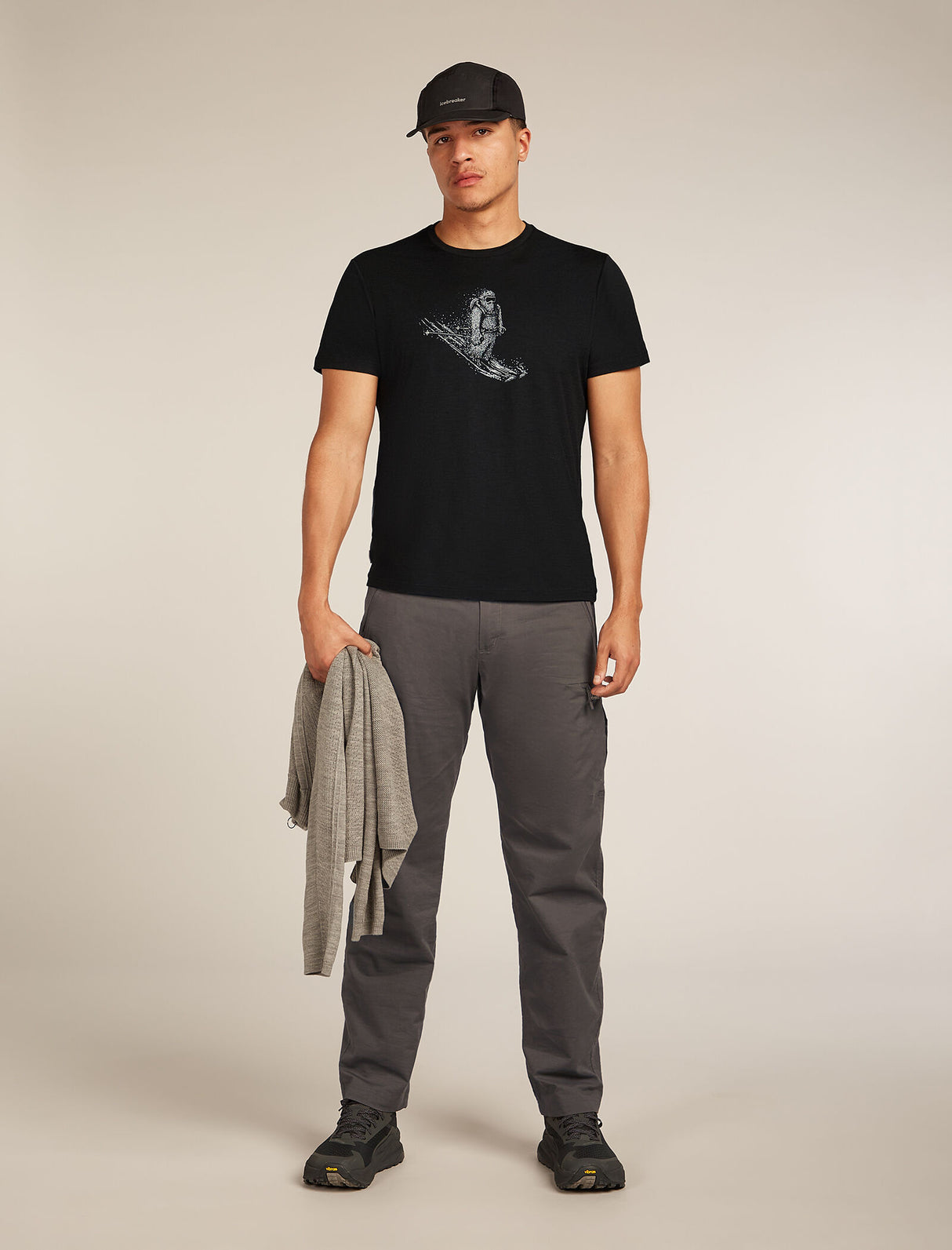 Icebreaker Merino 150 Tech Lite Short Sleeve T-Shirt (Men's) - Skiing Yeti - Black - Find Your Feet Australia Hobart Launceston Tasmania