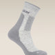 Gray sock with 'Coker' branding on a beige background - Icebreaker Merino Hike+ Medium Crew Socks (Men's) - Blizzard Heather/Alloy