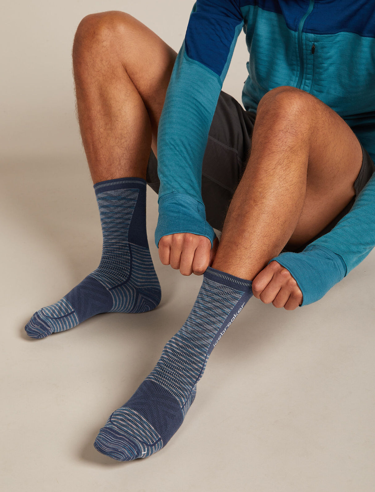 Icebreaker Merino Run+ Ultralight Crew Socks (Men's) Fusion Dye - Graphite FD/Graphite/Snow - Find Your Feet Australia Hobart Launceston Tasmania